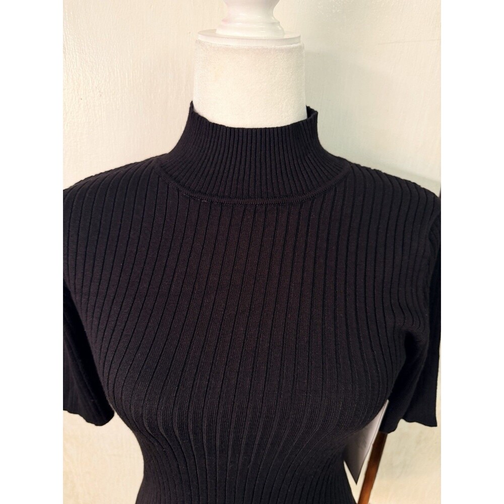 Madison Grey Women’s Ribbed Mock Neck 3/4 Sleeve Top Black NWT Size S - Picture 2 of 16